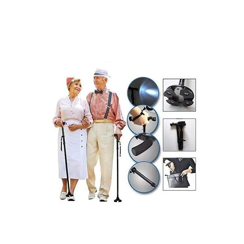TRUSTY CANE - Trusty Cane Baston Ortopedico Plegable Con Linterna Luz Led Color Negro