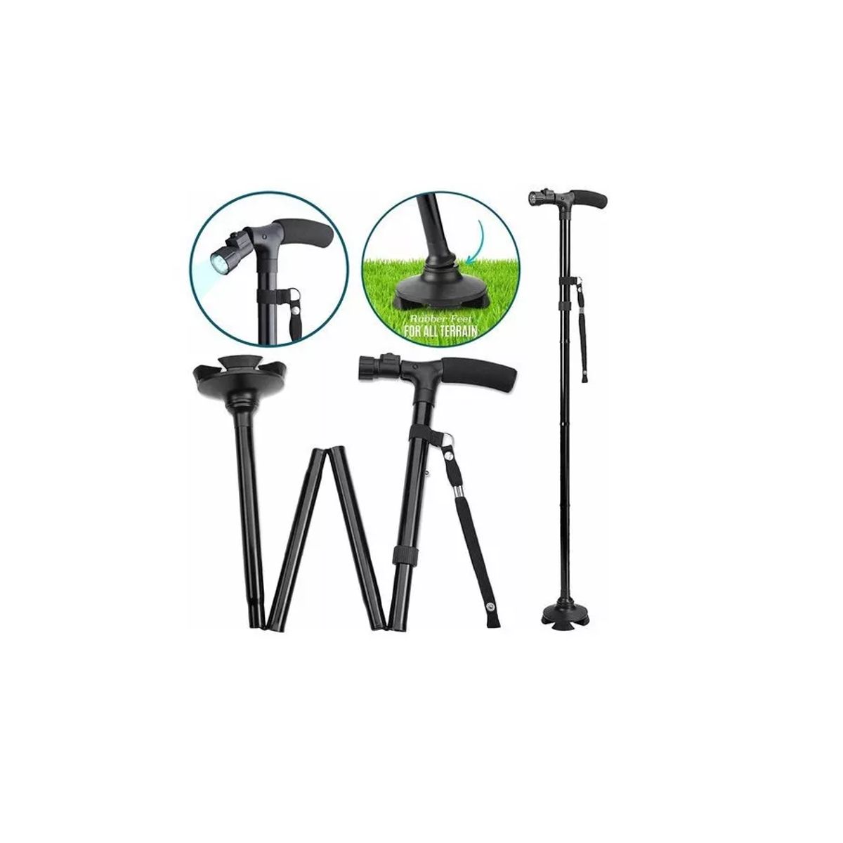 TRUSTY CANE - Trusty Cane Baston Ortopedico Plegable Con Linterna Luz Led Color Negro