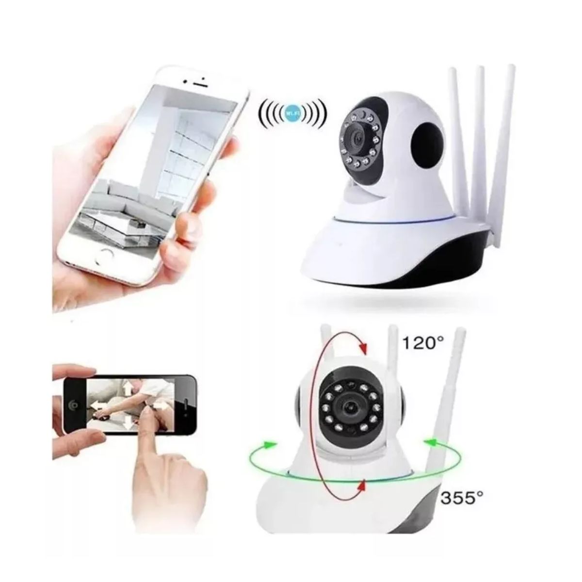 GENERICO - Cámara IP 3 antenas Wifi Visión Nocturna Baba Electronic 1080p