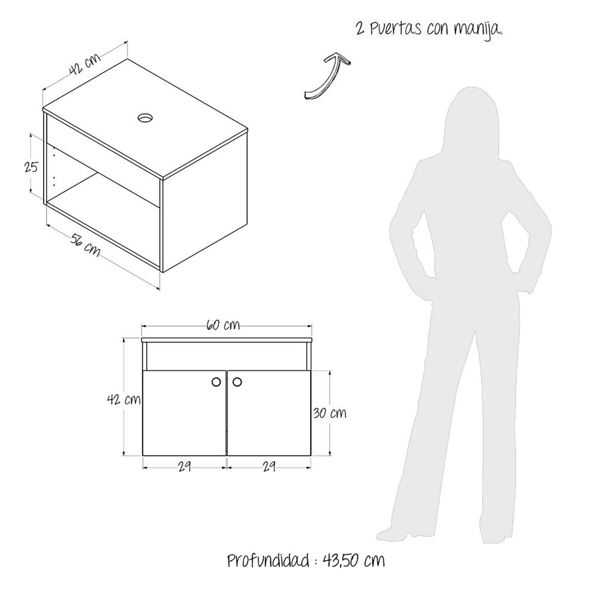 BERTOLINI - Mueble de baño en MDP sin lavamanos De 60cm