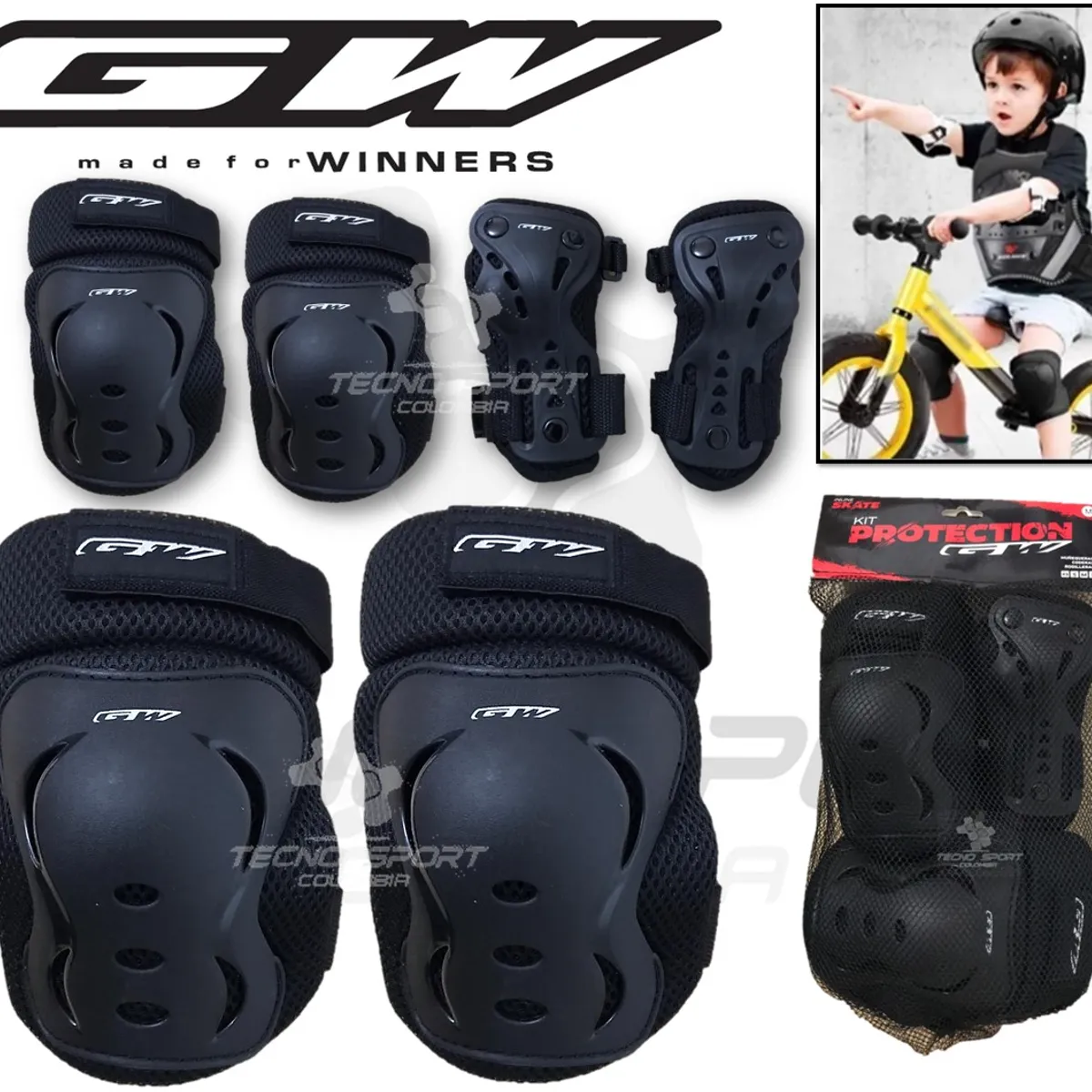 GW - Kit Protectores Niños Bicicleta Patinaje Patineta Codera