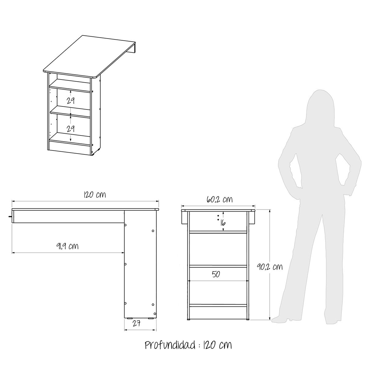 BERTOLINI - Barra Auxiliar De Cocina En MDP 90x120x60cm