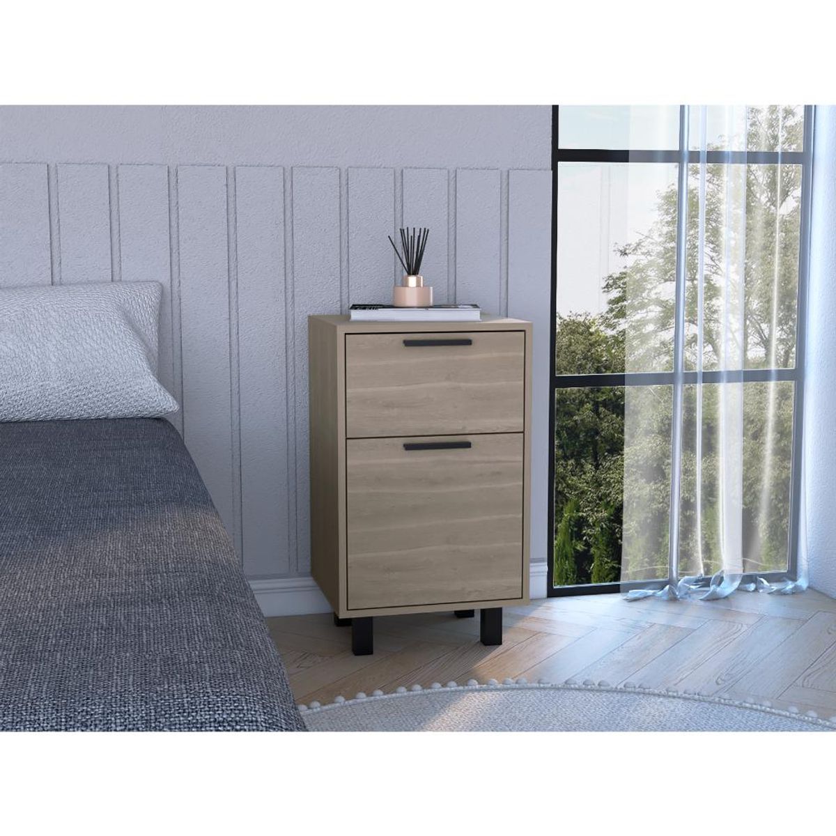 RTA DESIGN - Mesa de Noche Secret Bardolino con una puerta y cajón secreto