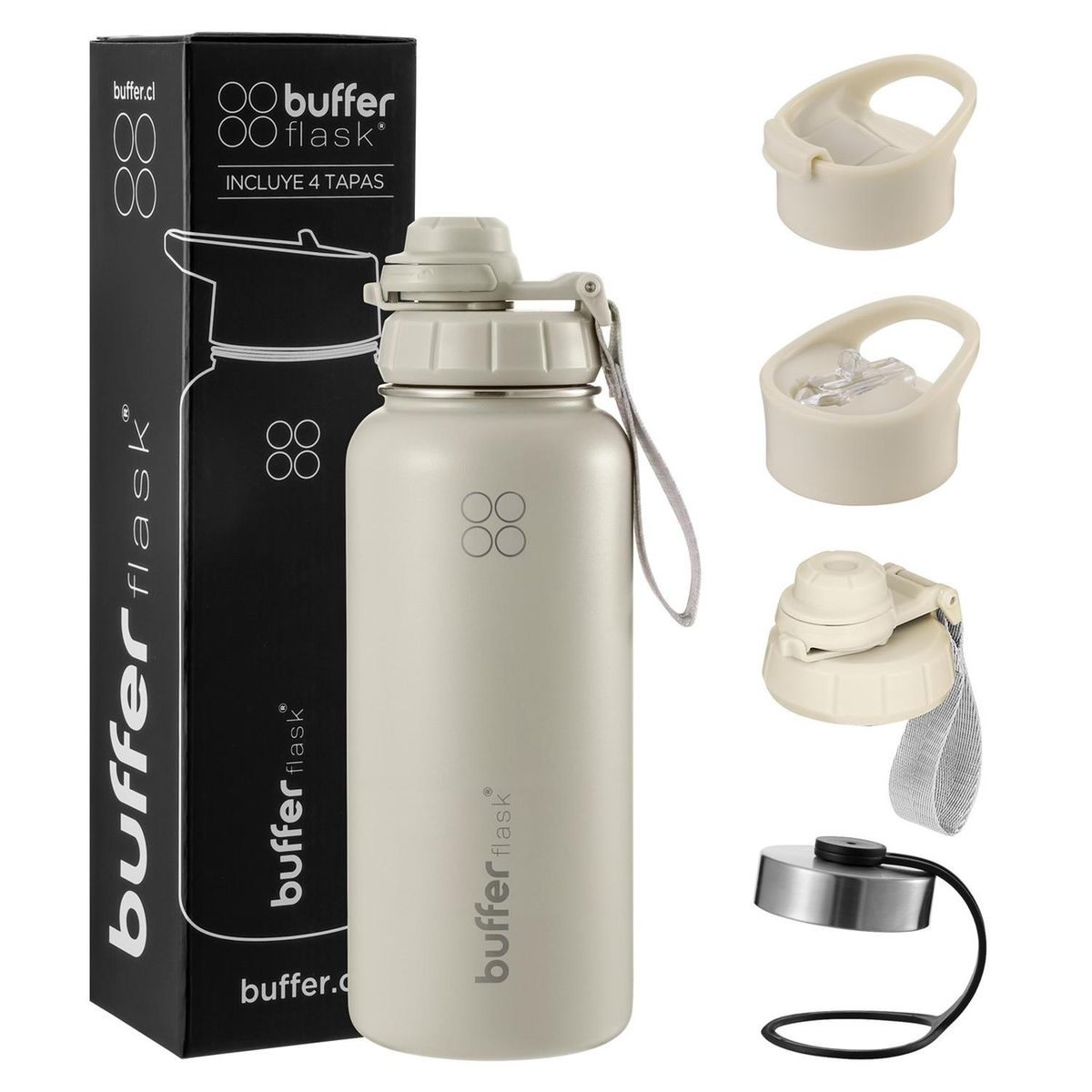 BUFFER FLASK - Termo Botella Agua Termica Inoxidable Buffer+Tapas - Crema