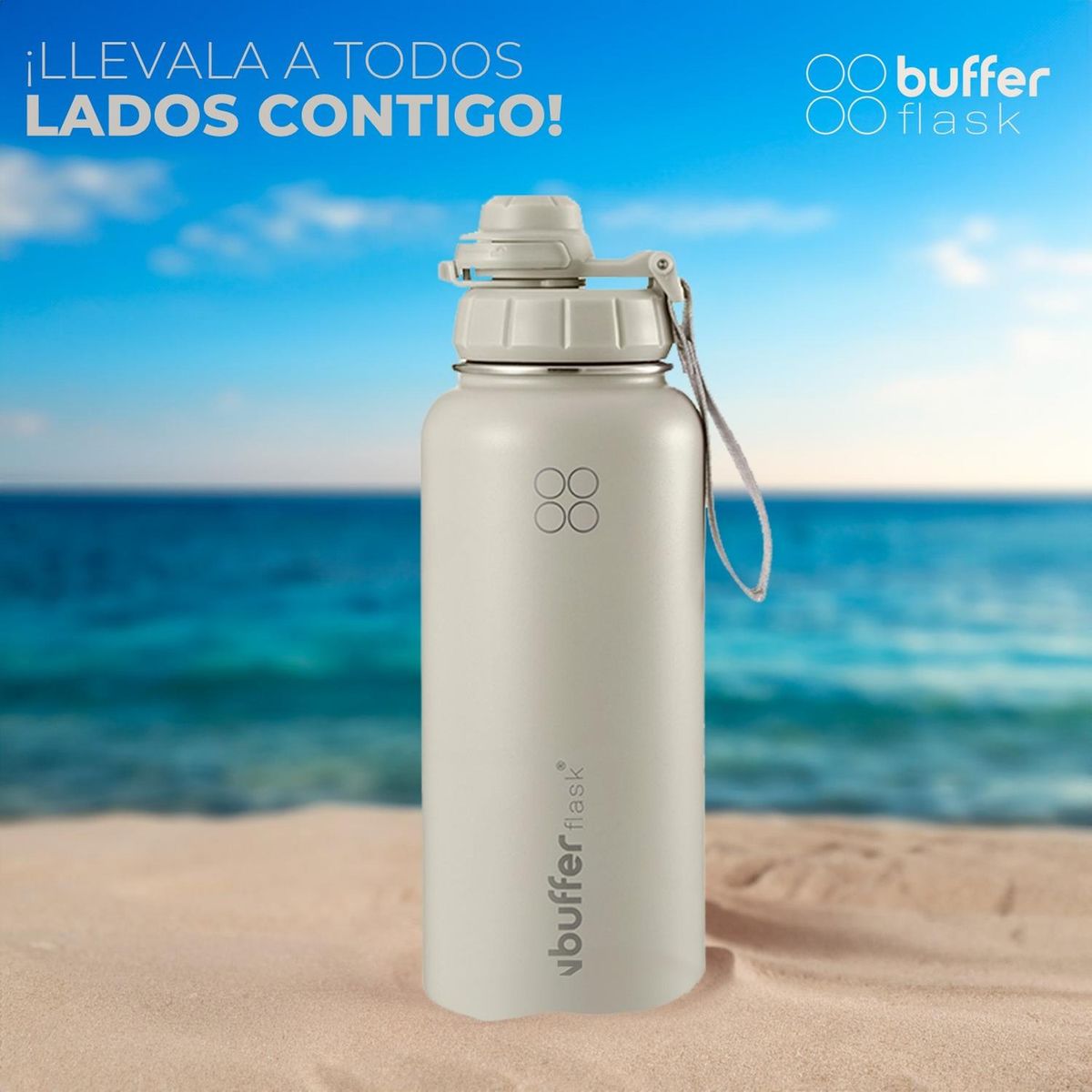 BUFFER FLASK - Termo Botella Agua Termica Inoxidable Buffer+Tapas - Crema