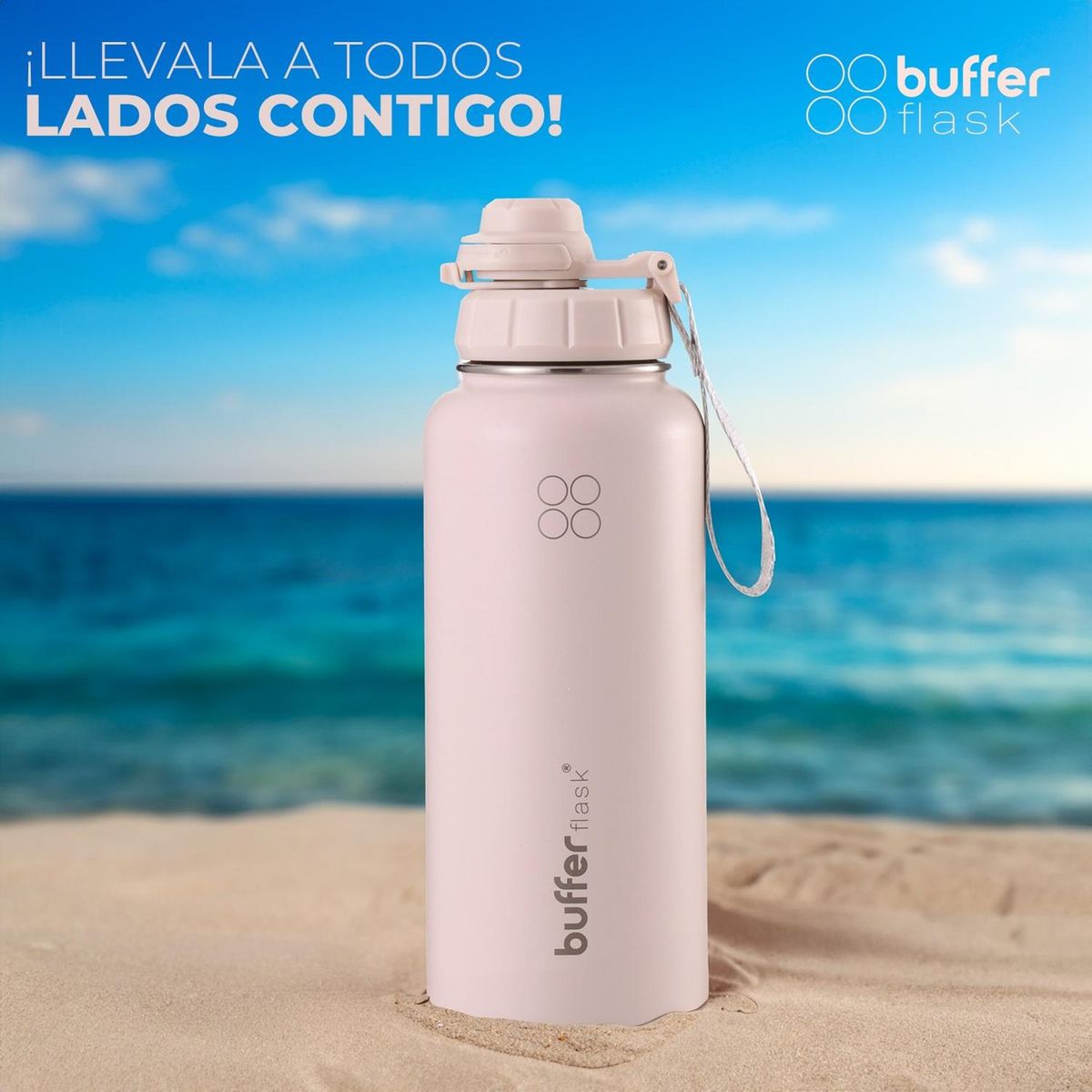 BUFFER FLASK - Termo Botella Agua Termica Inoxidable Buffer+Tapas - Rosa-