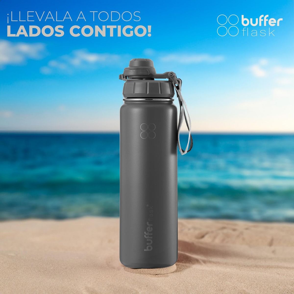 BUFFER FLASK - Termo Botella Agua Termica Inoxidable Buffer+Tapas - Gris-