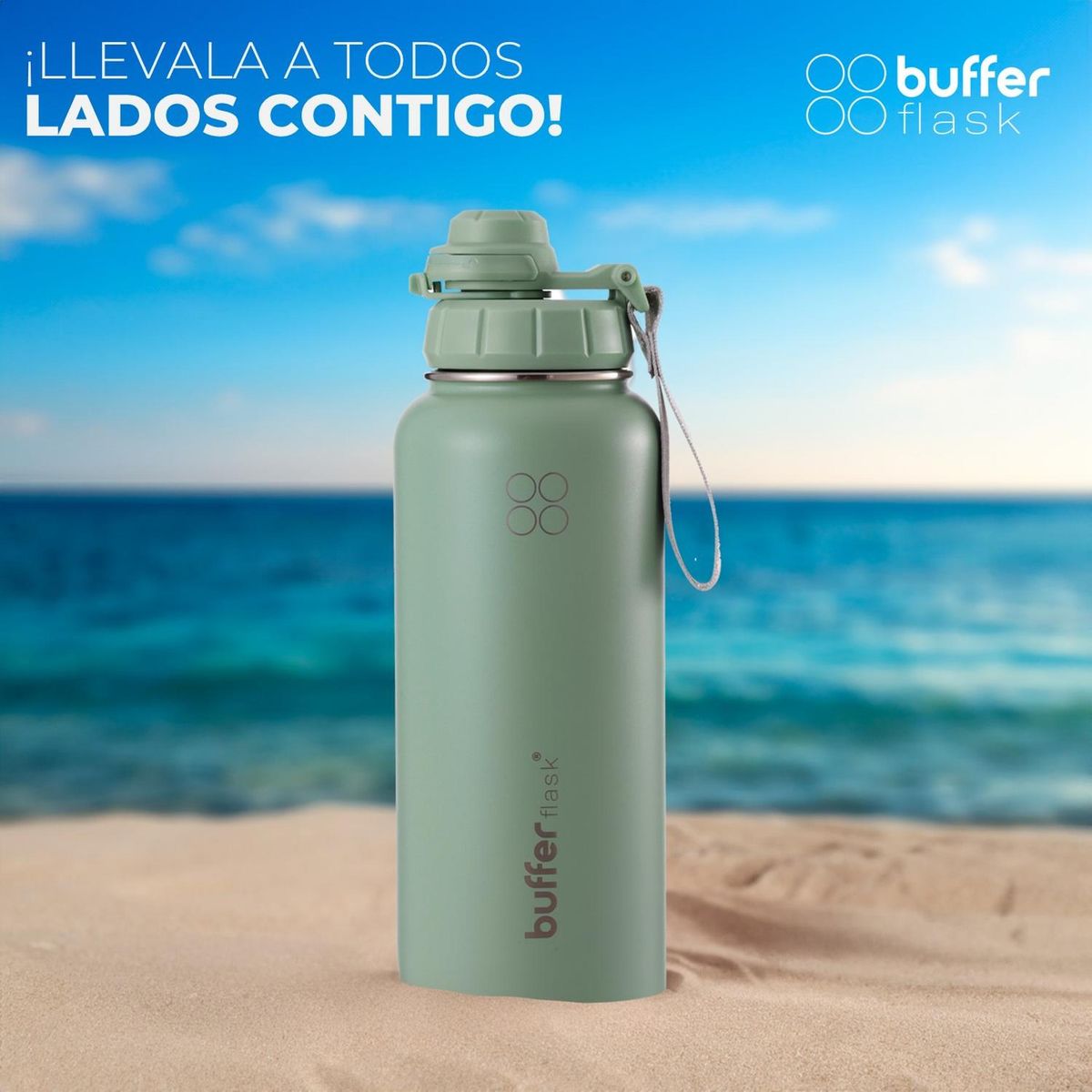 BUFFER FLASK - Termo Botella Agua Termica Inoxidable Buffer+Tapas - Verde-