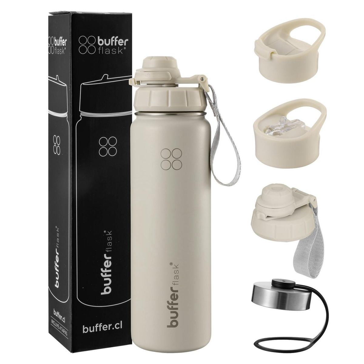 BUFFER FLASK - Termo Botella Agua Termica Inox Buffer+Tapas - Crema-