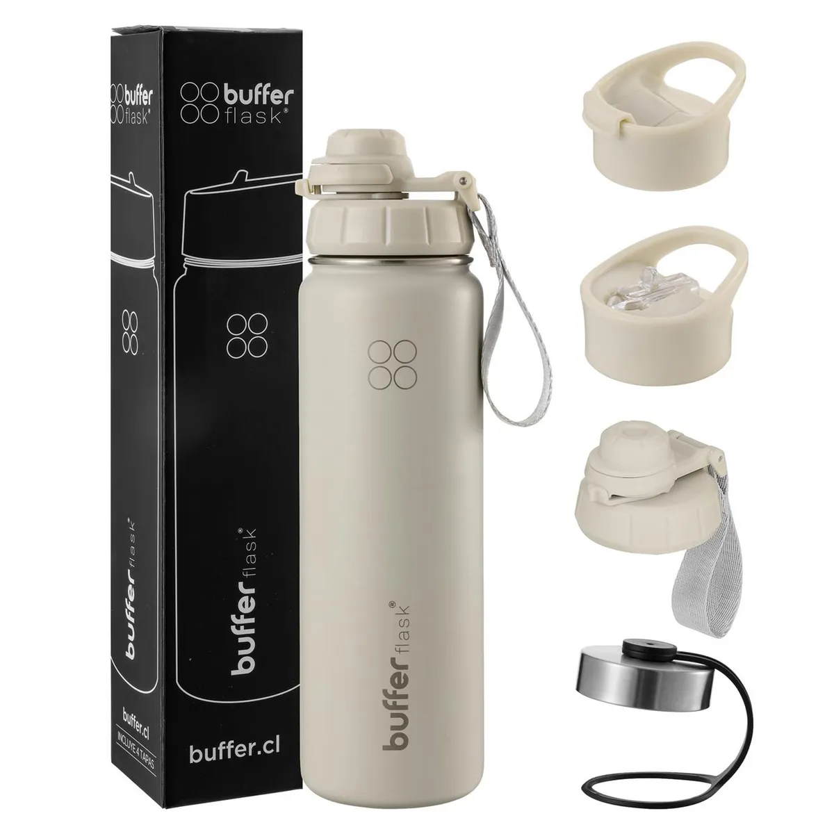 BUFFER FLASK - Termo Botella Agua Termica Inox Buffer+Tapas - Crema-