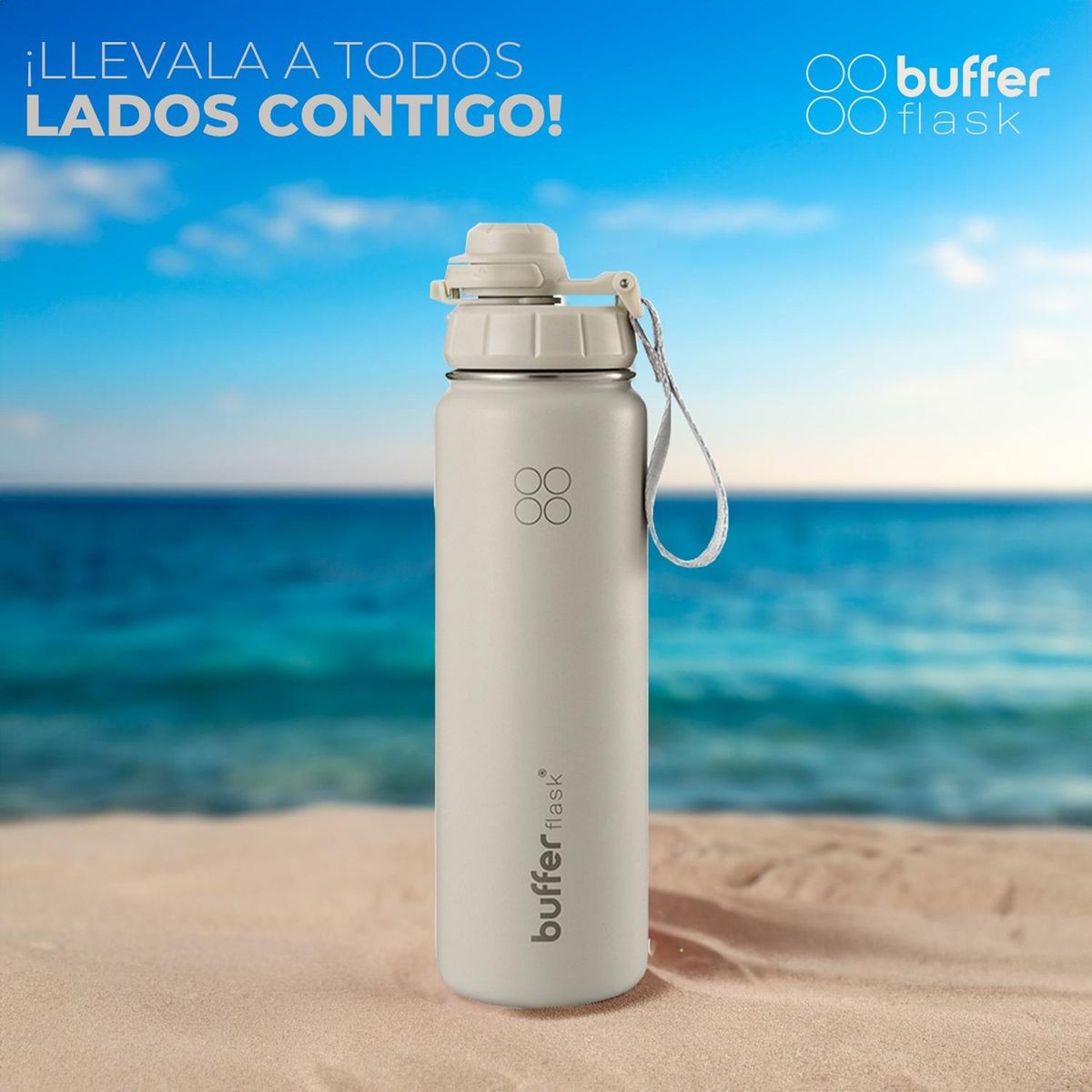 BUFFER FLASK - Termo Botella Agua Termica Inox Buffer+Tapas - Crema-