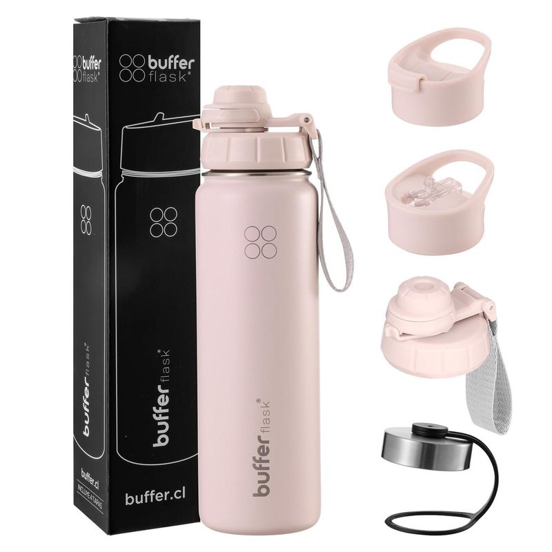 BUFFER FLASK - Termo Botella Agua Termica Acero Inox + Tapas - Rosa-.-