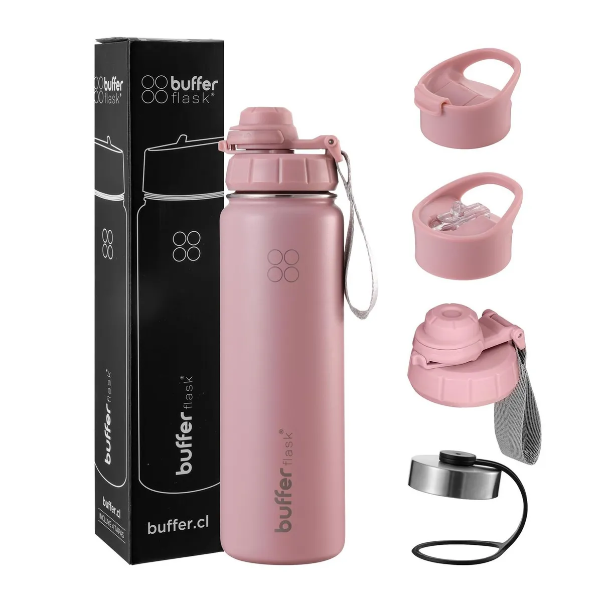 BUFFER FLASK - Termo Botella Agua Termica Acero Inox + Tapas - Rosa claro-