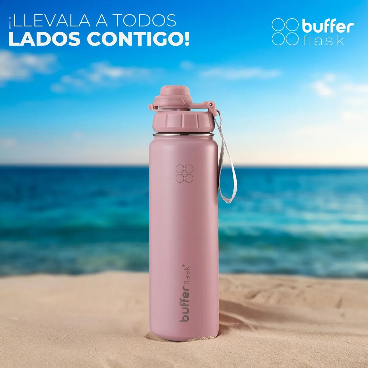 BUFFER FLASK - Termo Botella Agua Termica Acero Inox + Tapas - Rosa claro-