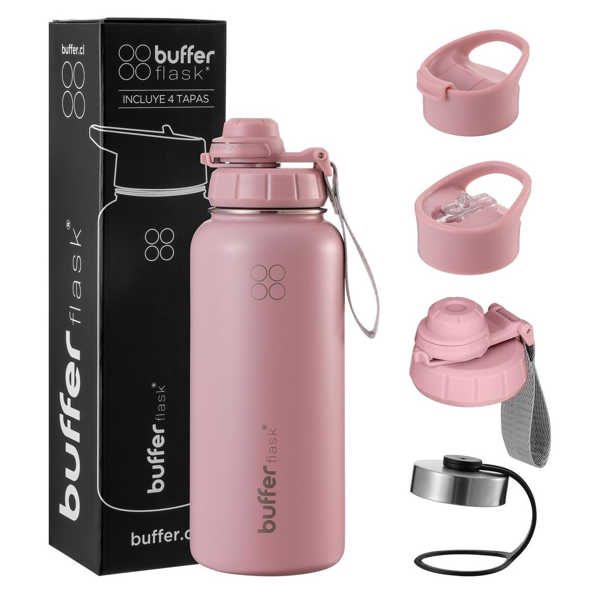 BUFFER FLASK - Termo Botella Agua Termica Inoxidable Buffer+Tapas - Rosa claro-