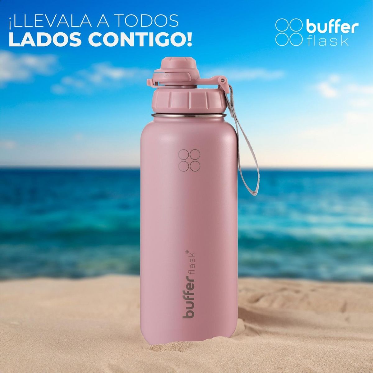 BUFFER FLASK - Termo Botella Agua Termica Inoxidable Buffer+Tapas - Rosa claro-