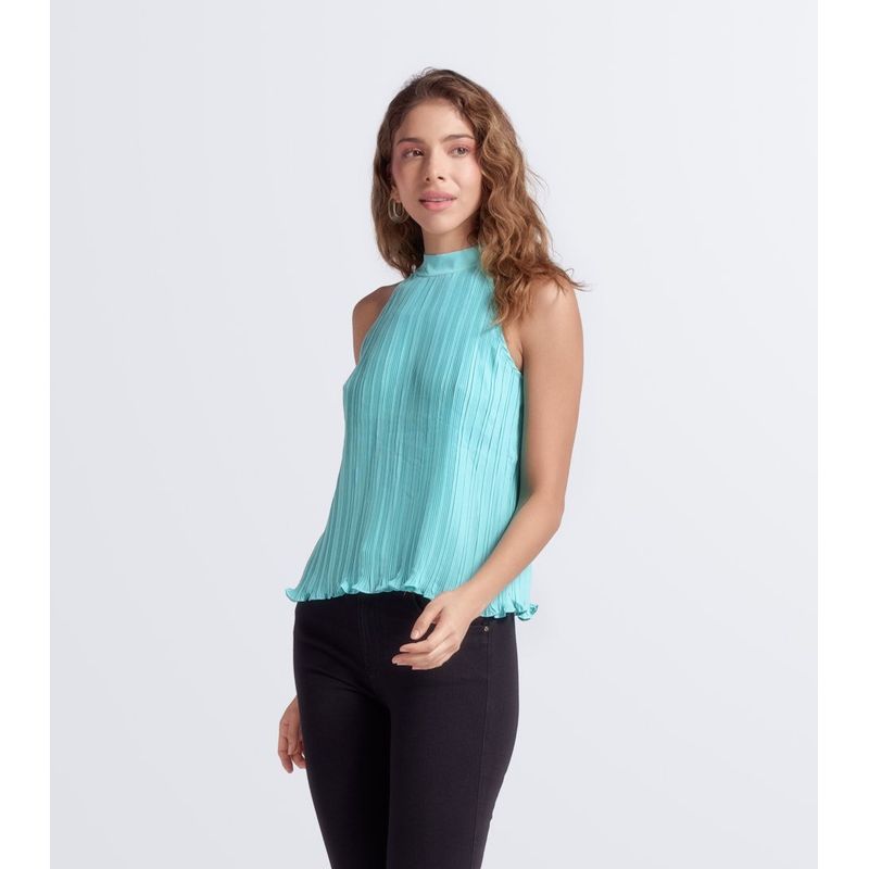 DEREK - Blusa Plisada Unicolor Cuello Alto Derek.-