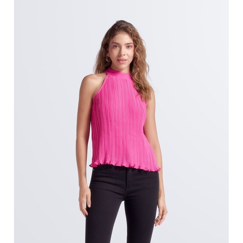 DEREK - Blusa Plisada Unicolor Cuello Alto Derek.-