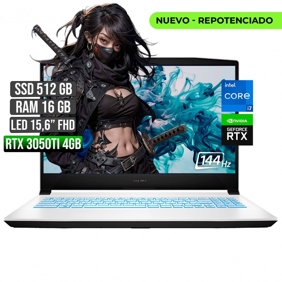 MSI - MSI SWORD INTEL CORE I7-11800H RTX 3050TI 4GB SSD 512GB RAM 16GB LED 15,6 FULL HD 144Hz
