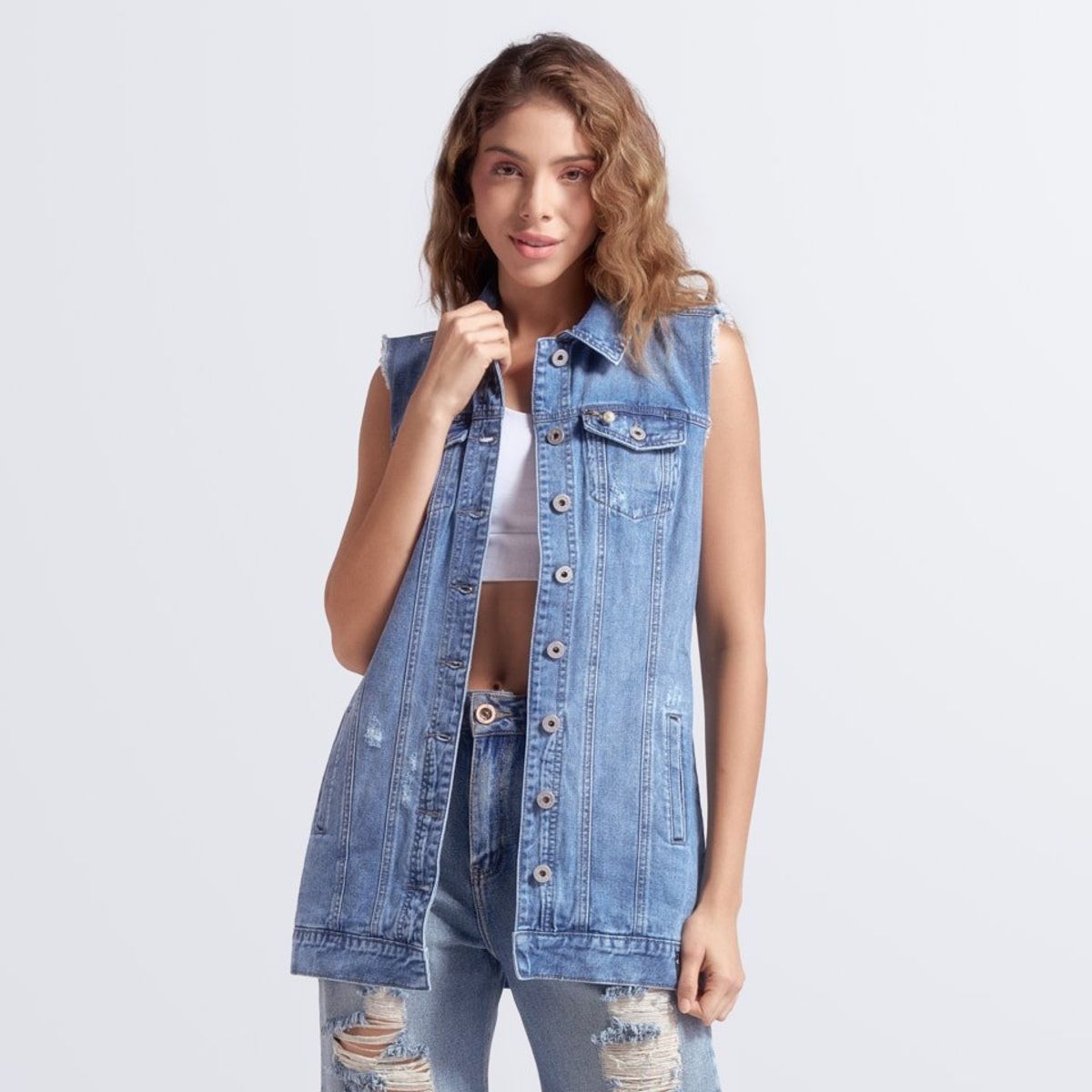 DEREK - Chaleco Largo En Indigo Para Mujer Derek