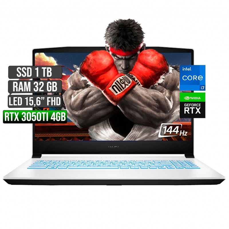 MSI - MSI SWORD INTEL CORE I7-11800H RTX 3050TI 4GB SSD 1TB RAM 32GB LED 15,6 FULL HD 144Hz