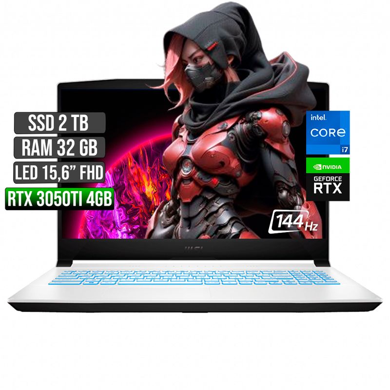 MSI - MSI SWORD INTEL CORE I7-11800H RTX 3050TI 4GB SSD 2TB RAM 32GB LED 15,6 FULL HD 144Hz