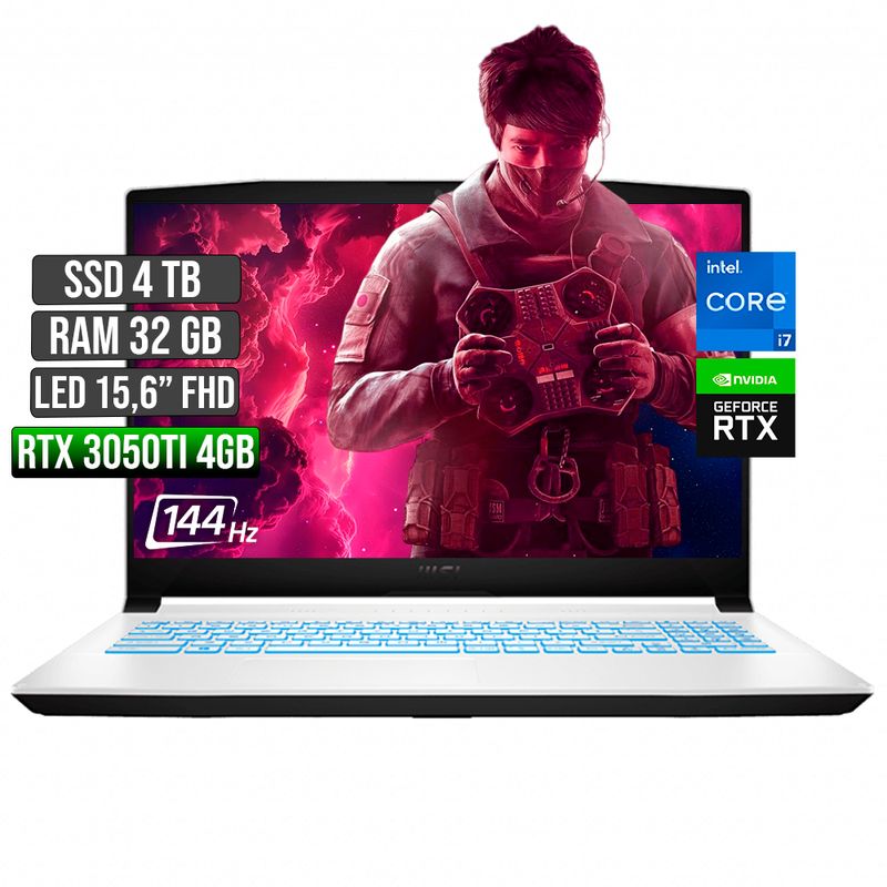 MSI - MSI SWORD INTEL CORE I7-11800H RTX 3050TI 4GB SSD 4TB RAM 32GB LED 15,6 FULL HD 144Hz