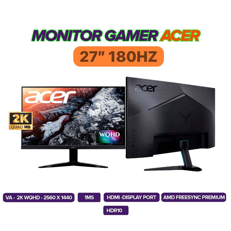 ACER - Monitor Gamer Acer KG272U 27” 2K 180Hz 1ms VA FreeSync Premium HDR10