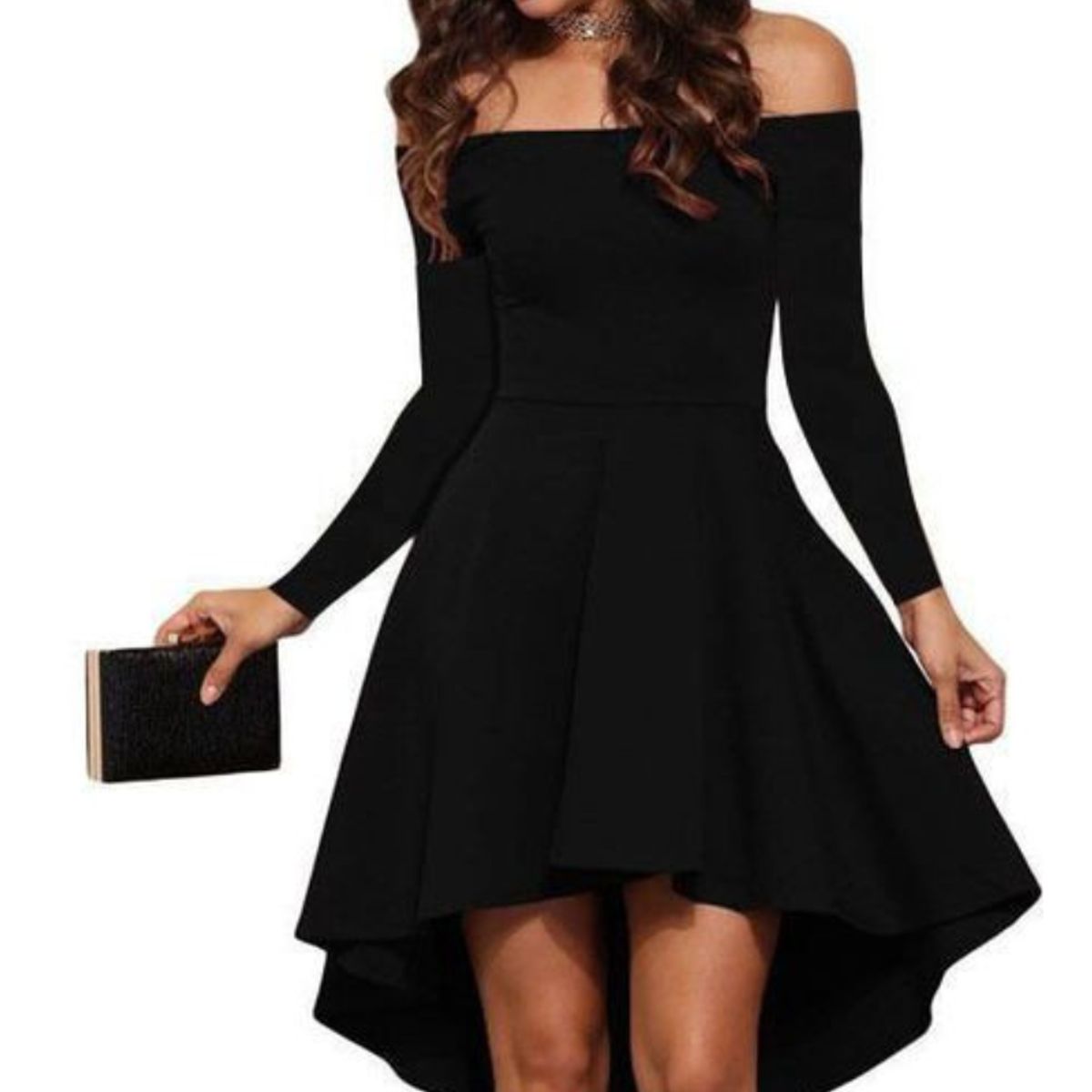 NEGRELI - VESTIDO COLA DE PATO MANGA LARGA REF-1027