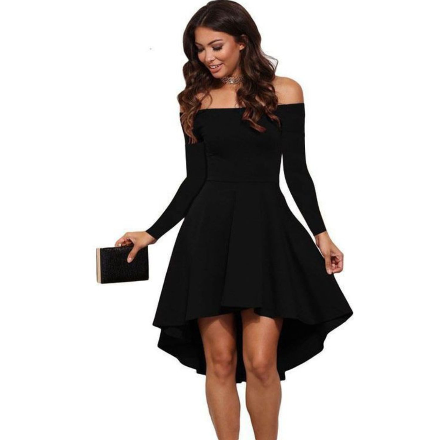 VESTIDO COLA DE PATO MANGA LARGA REF-1027 NEGRELI