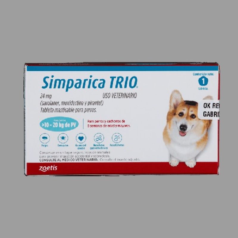 ZOETIS - Simparica Trio Antiparasitario Tableta Masticable 10 A 20kg