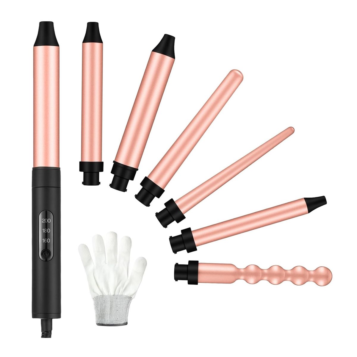 GENERICO - Set Pinza Rizadora 6 EN 1 En Cerámica Con Guante Protector