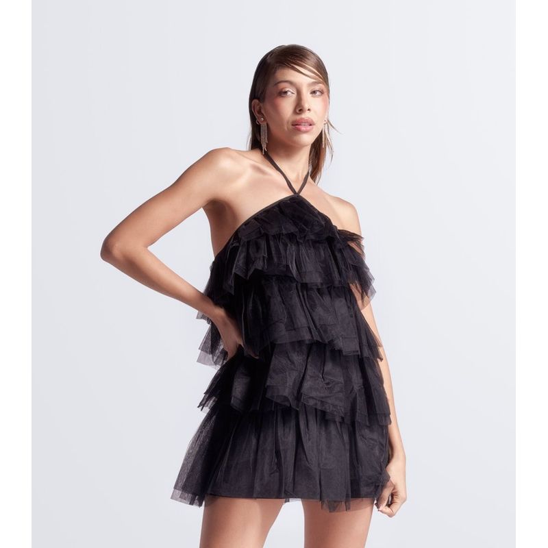 DEREK - Vestido Corto Capas Tul Unicolor Derek