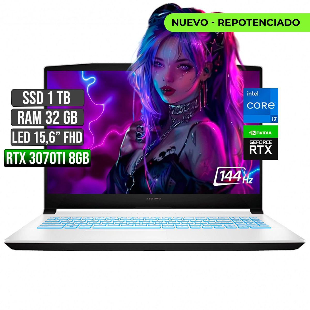 MSI - Portátil MSI Intel Core I7 RTX 3070Ti 32GB RAM 1TB SSD 144Hz