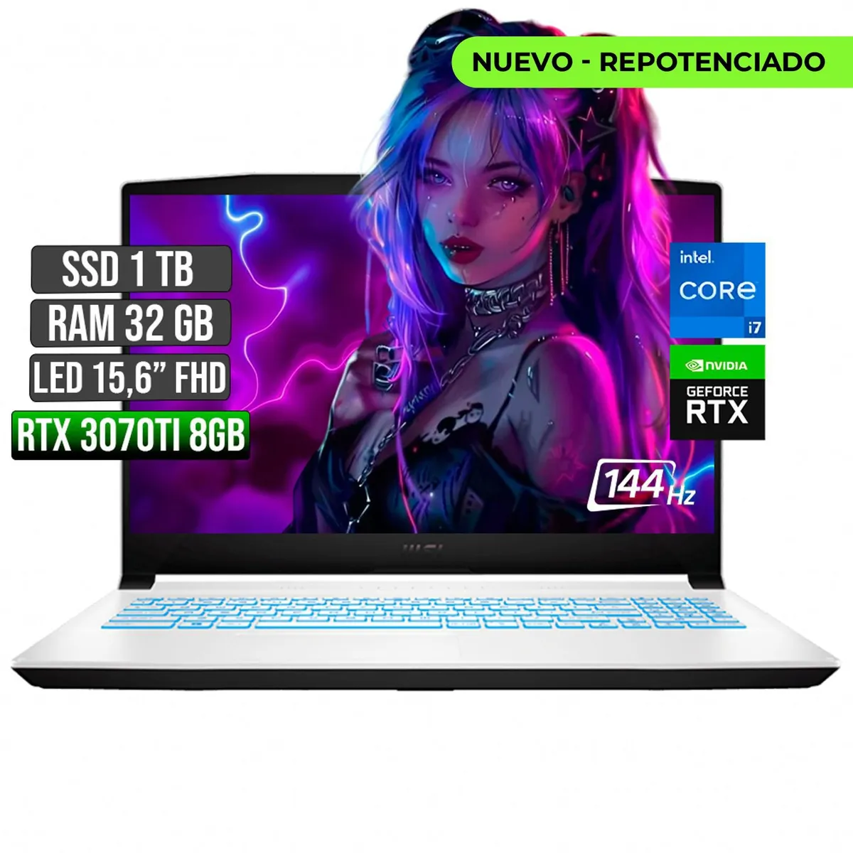 MSI - Portátil MSI Intel Core I7 RTX 3070Ti 32GB RAM 1TB SSD 144Hz