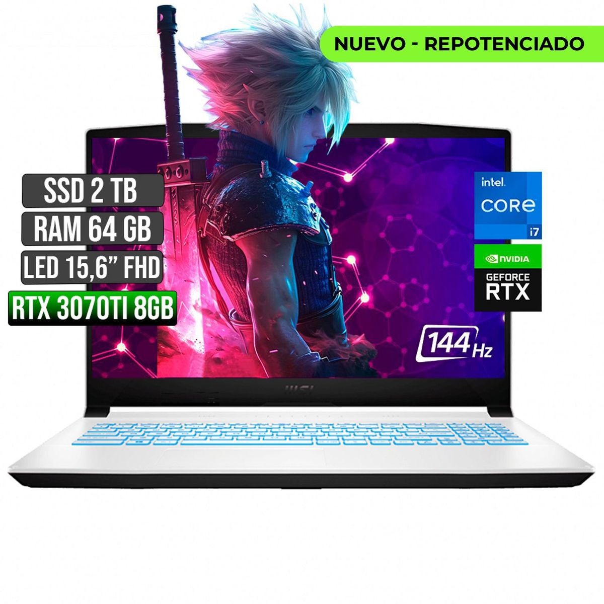 MSI - Portátil MSI Intel Core i7 RTX 3070Ti 64GB RAM 2TB SSD 144Hz