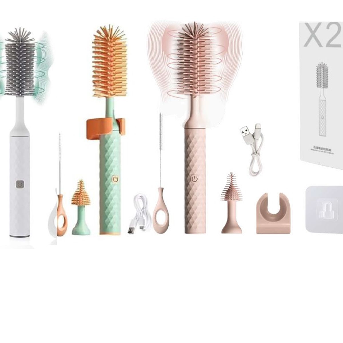 GENERICO - Juego de Cepillo Eléctrico para Lavar Teteros x 2