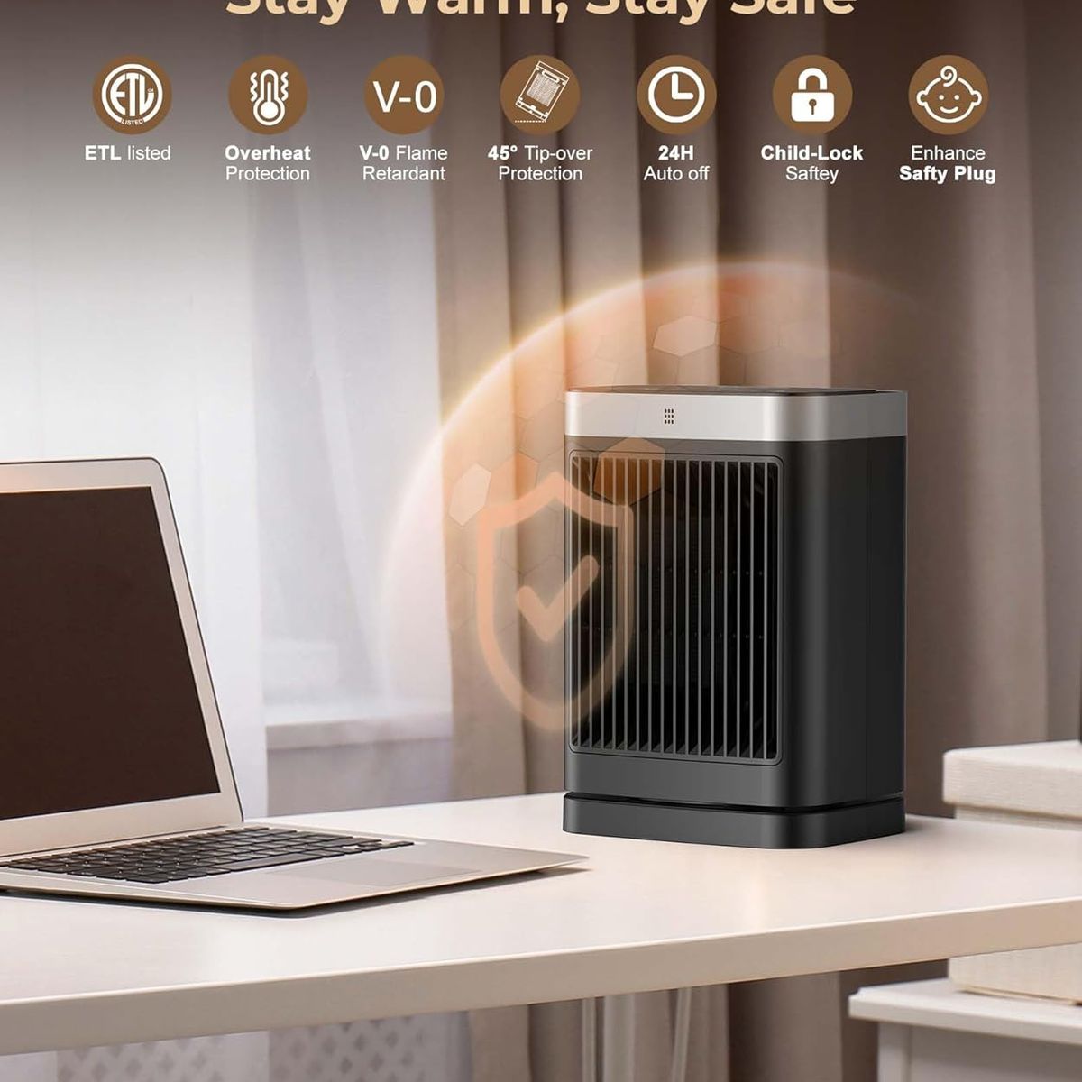 AMERICAN GENERICS - Calentador Ambiente Portátil Calefactor Eléctrico PTC 1500W Oscilante