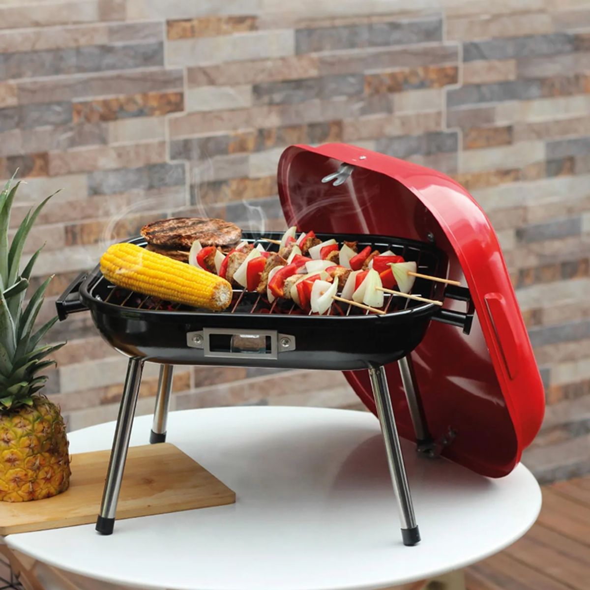 HOME ELEMENTS - Asador a Carbon de Mesa BBQ Home Elements Rojo HEBBQ9014R