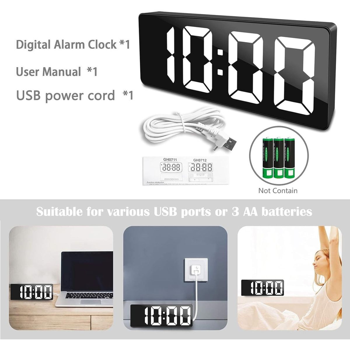 GENERICO - Reloj Despertador Digital Madera Multifunción Control Sonid