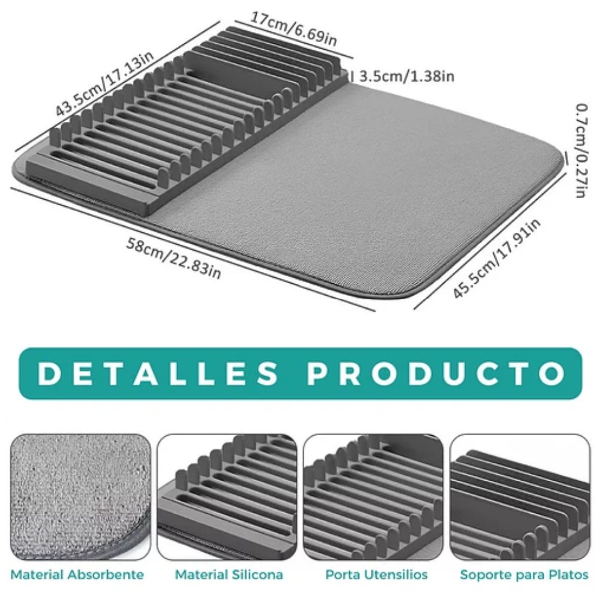 GENERICO - Tapete Escurridor De Loza Absorbente Organizador De Platos