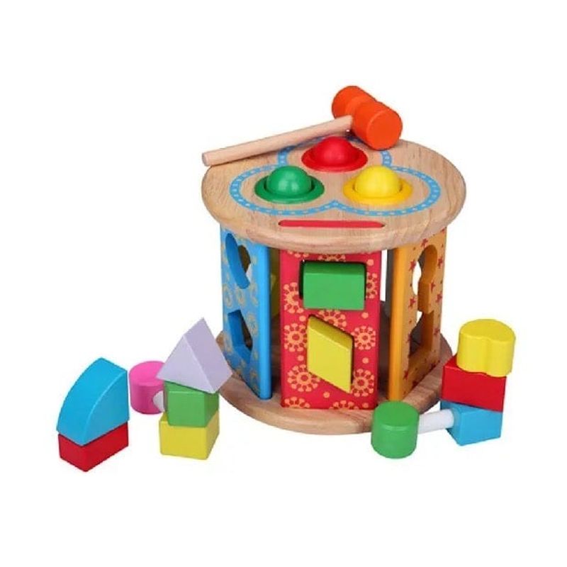 GENERICO - Cubo Didactico Montessori de Madera Golpea y Encaja Figuras
