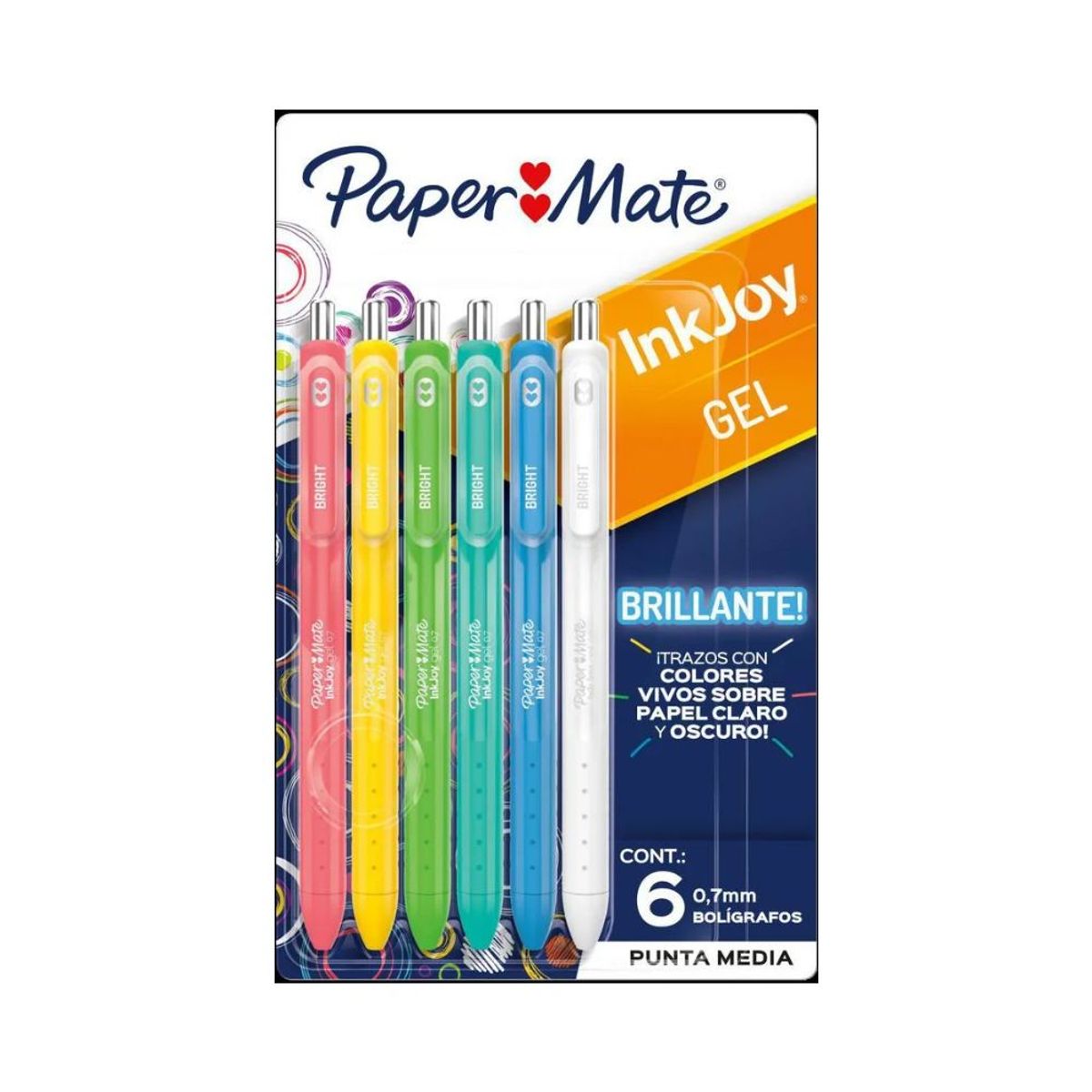 PAPER MATE - Bolígrafos Inkjoy Gel Paper Mate Colores Surtido X6 Unidades