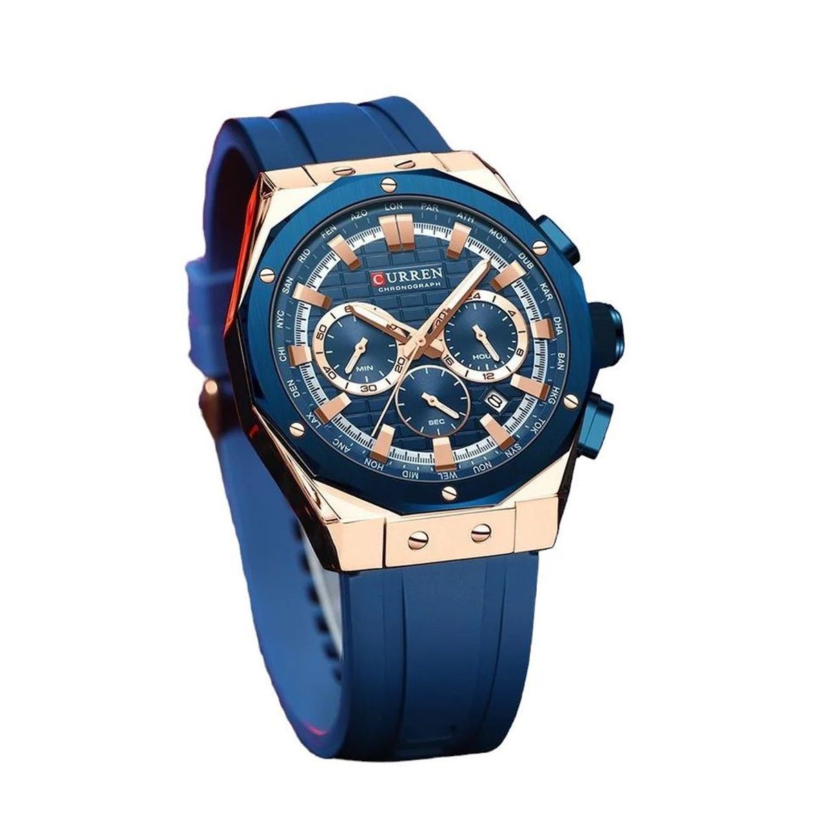 CURREN - Reloj Curren 8464 Cronógrafos Correa De Silicona Mas Llavero