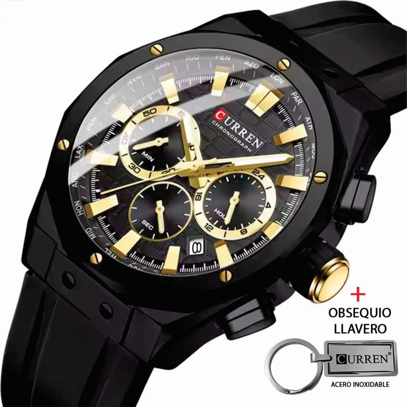 CURREN - Reloj Curren 8464 Cronógrafos Correa De Silicona Mas Llavero
