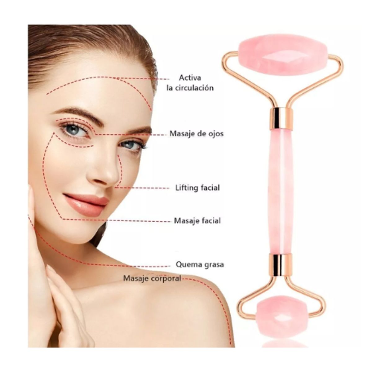 AFM - Rodillo Facial Masajeador Doble Cabezal + Piedra Guasha