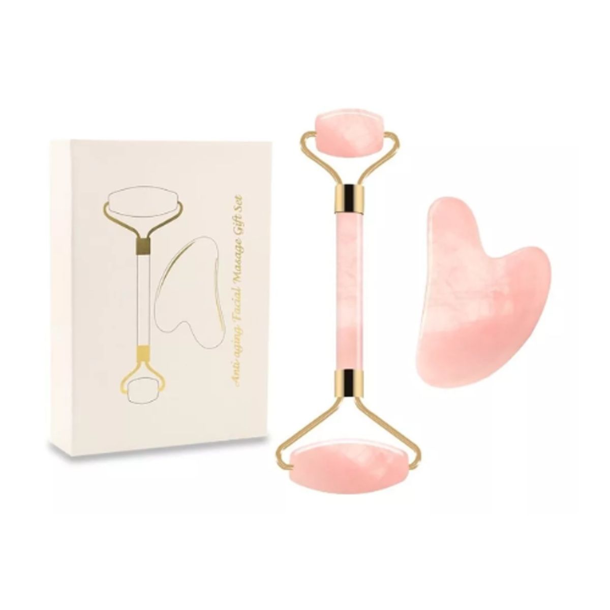 AFM - Rodillo Facial Masajeador Doble Cabezal + Piedra Guasha