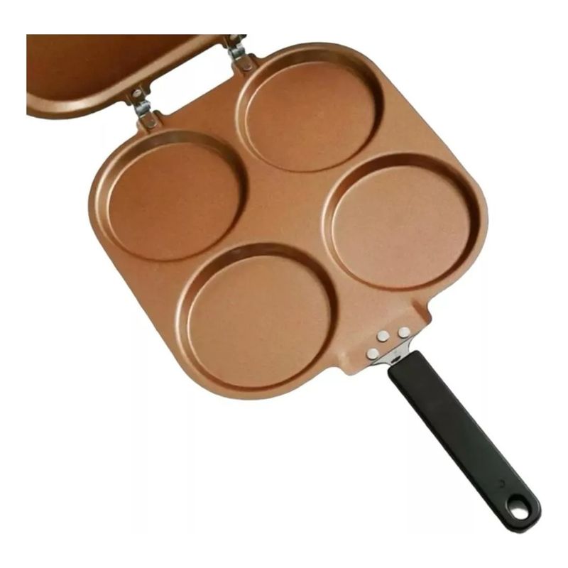 GENERICO - Sarten Pancakes Doble Cara Antiadherente 4 Moldes Desayunos