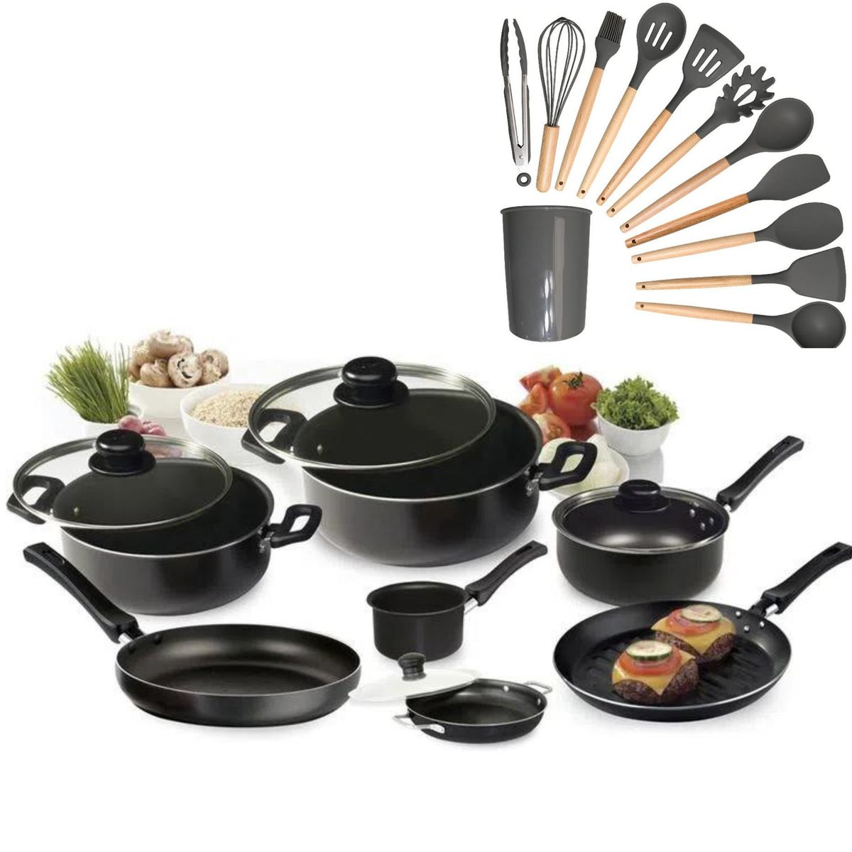 UNIVERSAL - Juego de Ollas Universal 11 Piezas Antiadherente + Set de Utensilios