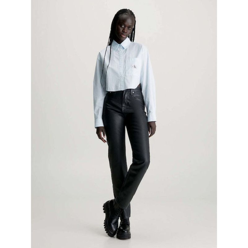 CALVIN KLEIN - Camisa celeste cropped de popelín de algodón Calvin Klein